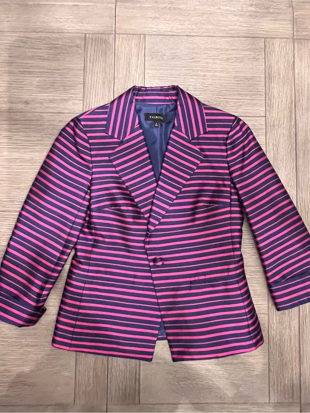 Talbots Pink & Navy Striped Silk-Blend Blazer Jacket - Picture 7 of 11